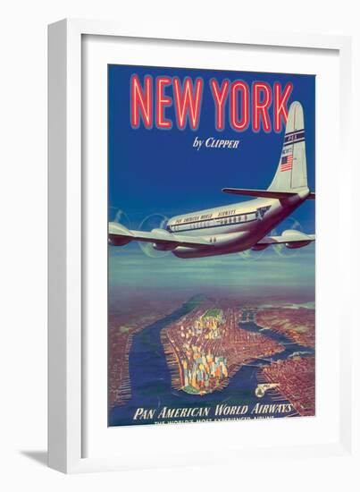 New York by Clipper - Pan American World Airways, Vintage Airline Travel Poster, 1950-Pacifica Island Art-Framed Art Print