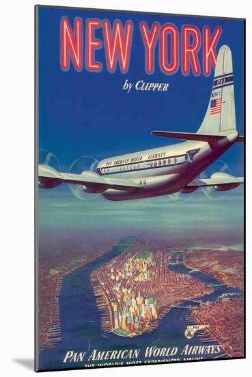 New York by Clipper - Pan American World Airways, Vintage Airline Travel Poster, 1950-Pacifica Island Art-Mounted Art Print