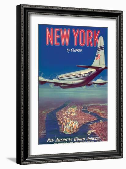 New York by Clipper - Pan American World Airways, Vintage Airline Travel Poster, 1950-Pacifica Island Art-Framed Art Print