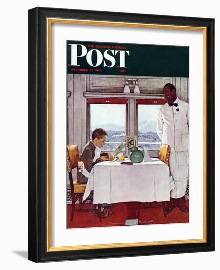 "New York Central Diner" Saturday Evening Post Cover, December 7,1946-Norman Rockwell-Framed Giclee Print