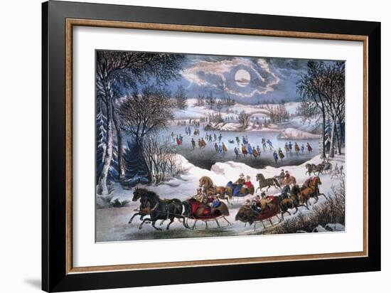 New York: Central Park-Currier & Ives-Framed Giclee Print