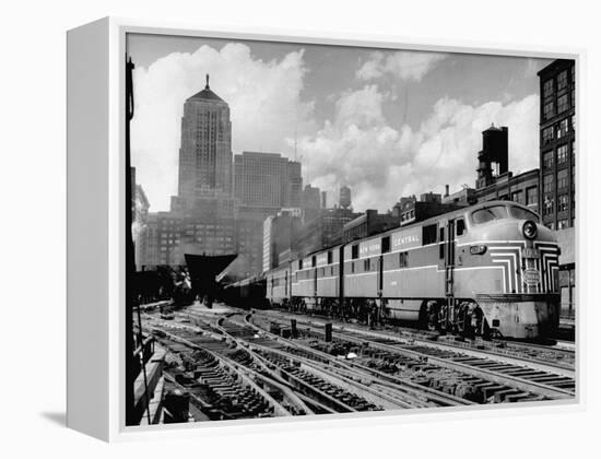 New York Central Passenger Train with a Streamlined Locomotive Leaving Chicago Station-Andreas Feininger-Framed Premier Image Canvas