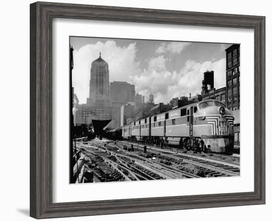 New York Central Passenger Train with a Streamlined Locomotive Leaving Chicago Station-Andreas Feininger-Framed Photographic Print