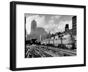 New York Central Passenger Train with a Streamlined Locomotive Leaving Chicago Station-Andreas Feininger-Framed Photographic Print