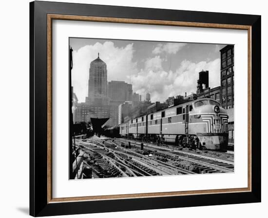 New York Central Passenger Train with a Streamlined Locomotive Leaving Chicago Station-Andreas Feininger-Framed Photographic Print