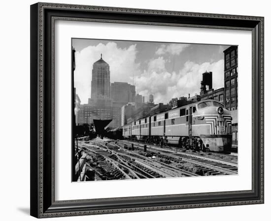 New York Central Passenger Train with a Streamlined Locomotive Leaving Chicago Station-Andreas Feininger-Framed Photographic Print