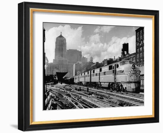 New York Central Passenger Train with a Streamlined Locomotive Leaving Chicago Station-Andreas Feininger-Framed Photographic Print