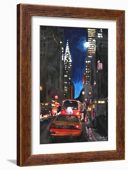 New York - Chrysler Building Street Scene-Martina Bleichner-Framed Art Print