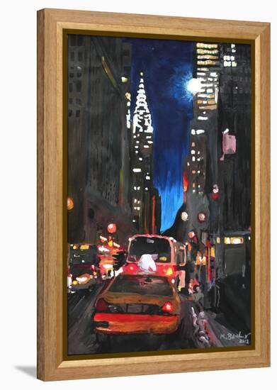 New York - Chrysler Building Street Scene-Martina Bleichner-Framed Stretched Canvas