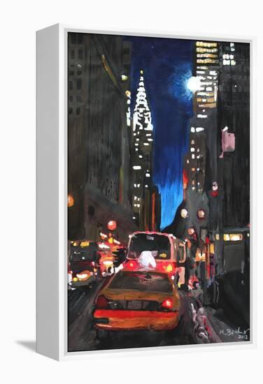 New York - Chrysler Building Street Scene-Martina Bleichner-Framed Stretched Canvas