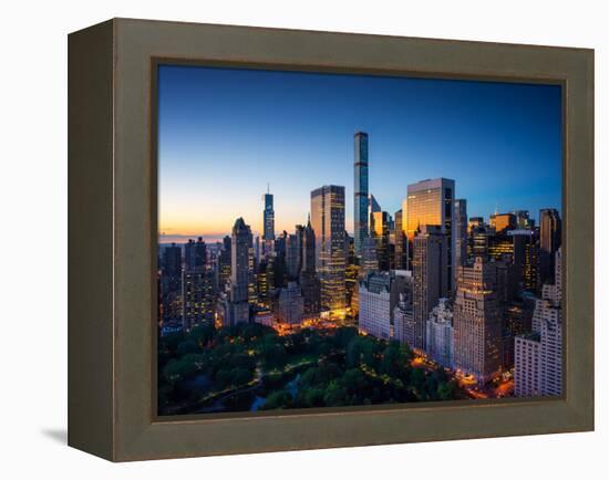 New York City - Amazing Sunrise over Central Park and Upper East Side Manhattan - Birds Eye / Aeria-dellm60-Framed Premier Image Canvas