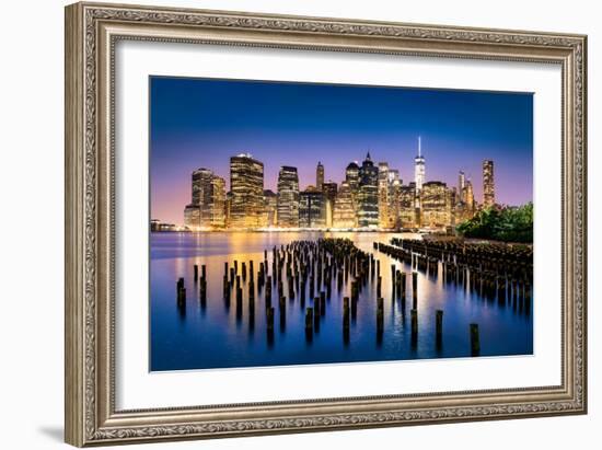 New York City - Beautiful Sunrise over Manhattan with Manhattan and Brooklyn Bridge Usa-Beatrice Preve-Framed Photographic Print