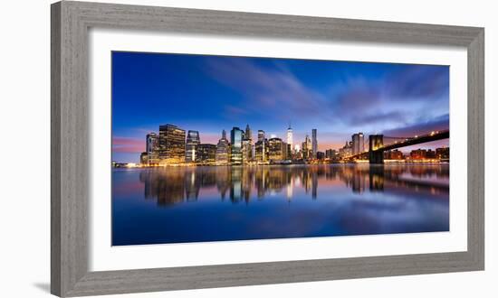 New York City - Beautiful Sunrise over Manhattan with Manhattan and Brooklyn Bridge Usa-Beatrice Preve-Framed Photographic Print