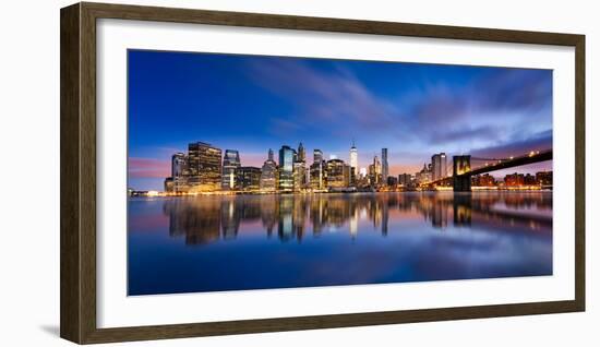 New York City - Beautiful Sunrise over Manhattan with Manhattan and Brooklyn Bridge Usa-Beatrice Preve-Framed Photographic Print