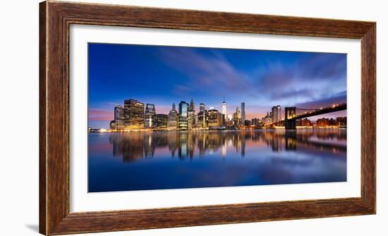 New York City - Beautiful Sunrise over Manhattan with Manhattan and Brooklyn Bridge Usa-Beatrice Preve-Framed Photographic Print