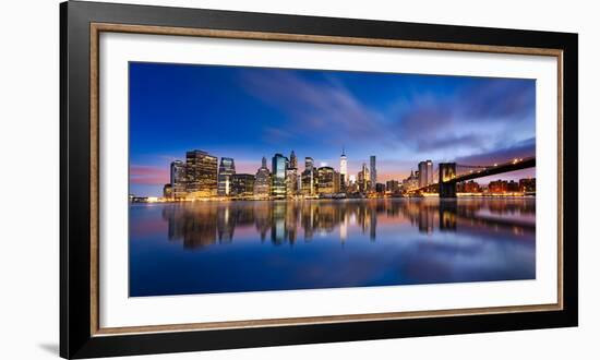 New York City - Beautiful Sunrise over Manhattan with Manhattan and Brooklyn Bridge Usa-Beatrice Preve-Framed Photographic Print