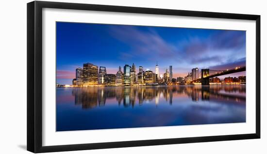 New York City - Beautiful Sunrise over Manhattan with Manhattan and Brooklyn Bridge Usa-Beatrice Preve-Framed Photographic Print