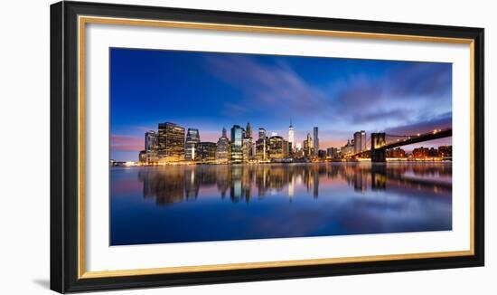 New York City - Beautiful Sunrise over Manhattan with Manhattan and Brooklyn Bridge Usa-Beatrice Preve-Framed Photographic Print