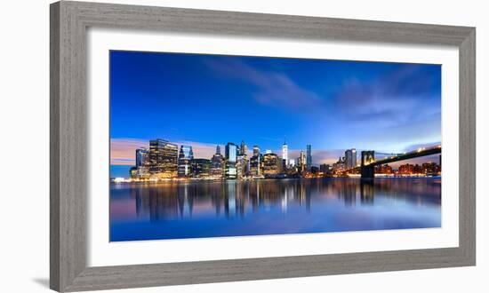 New York City - Beautiful Sunrise over Manhattan with Manhattan and Brooklyn Bridge Usa-Beatrice Preve-Framed Photographic Print