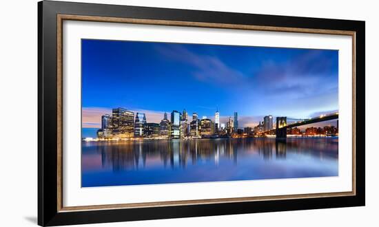 New York City - Beautiful Sunrise over Manhattan with Manhattan and Brooklyn Bridge Usa-Beatrice Preve-Framed Photographic Print