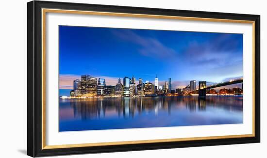 New York City - Beautiful Sunrise over Manhattan with Manhattan and Brooklyn Bridge Usa-Beatrice Preve-Framed Photographic Print