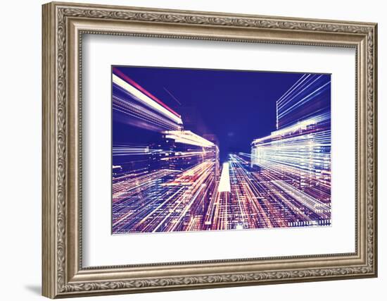 New York City Blurred Night Skyline-Maciej Bledowski-Framed Photographic Print