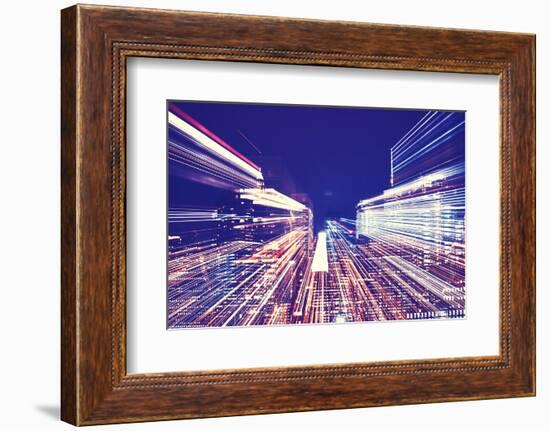 New York City Blurred Night Skyline-Maciej Bledowski-Framed Photographic Print