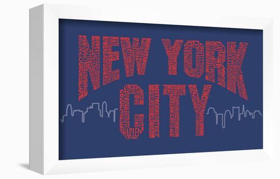New York City Boroughs (red on blue)-null-Framed Art Print