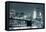 New York City Brooklyn Bridge Black and White with Downtown Skyline over East River.-Songquan Deng-Framed Premier Image Canvas