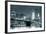 New York City Brooklyn Bridge Black and White with Downtown Skyline over East River.-Songquan Deng-Framed Photographic Print