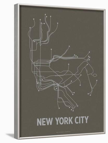 New York City (Charcoal Brown & Silver)-Line Posters-Framed Art Print