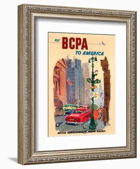 New York City - Fly BCPA to America - British Commonwealth Pacific Airline-K^ Howland-Framed Art Print