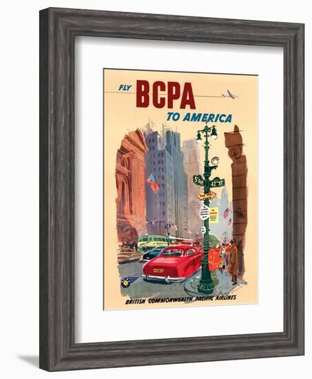 New York City - Fly BCPA to America - British Commonwealth Pacific Airline-K^ Howland-Framed Art Print