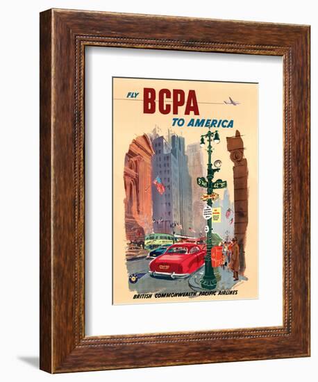 New York City - Fly BCPA to America - British Commonwealth Pacific Airline-K^ Howland-Framed Art Print