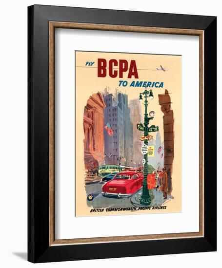 New York City - Fly BCPA to America - British Commonwealth Pacific Airline-K^ Howland-Framed Art Print