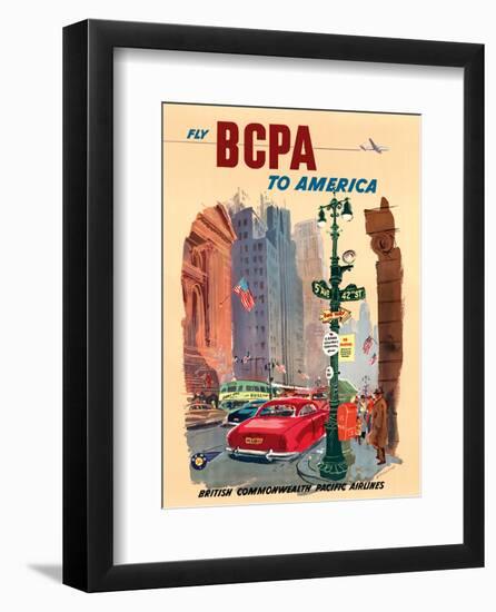 New York City - Fly BCPA to America - British Commonwealth Pacific Airline-K^ Howland-Framed Art Print