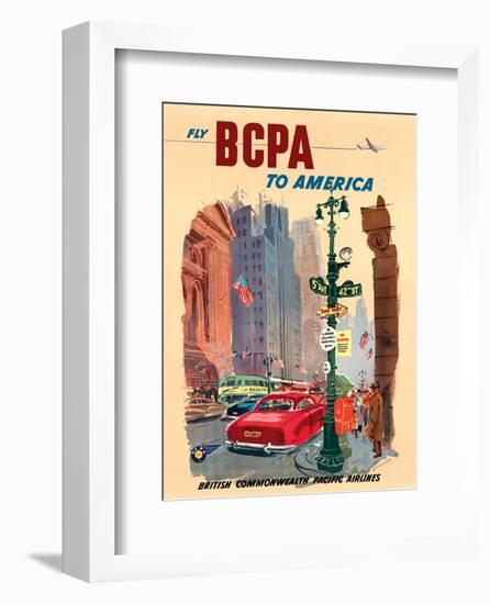 New York City - Fly BCPA to America - British Commonwealth Pacific Airline-K^ Howland-Framed Art Print