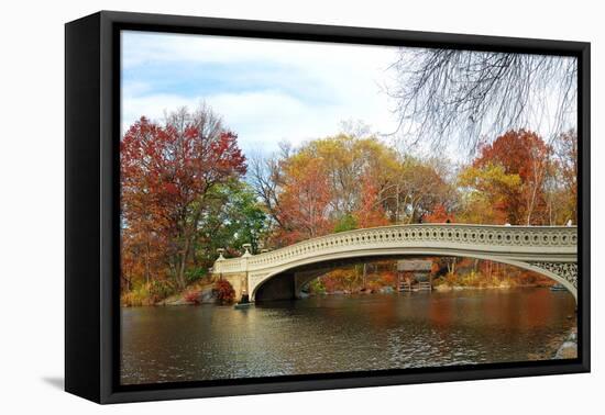 New York City Manhattan Central Park Panorama at Autumn with Skyscrapers, Foliage, Lake and Bow Bri-Songquan Deng-Framed Premier Image Canvas