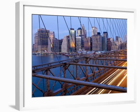 New York City, Manhattan, Downtown Financial District City Skyline Viewed from the Brooklyn Bridge -Gavin Hellier-Framed Photographic Print