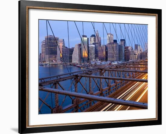 New York City, Manhattan, Downtown Financial District City Skyline Viewed from the Brooklyn Bridge -Gavin Hellier-Framed Photographic Print
