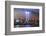 New York City Manhattan Downtown Skyline at Night from Liberty Park with Light Beams in Memory of S-Songquan Deng-Framed Photographic Print