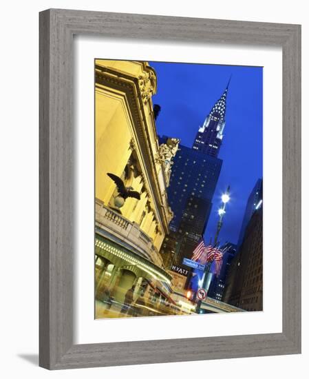 New York City, Manhattan, Grand Central Station and the Chrysler Building Illuminated at Dusk, USA-Gavin Hellier-Framed Photographic Print