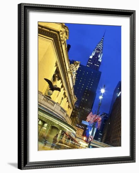 New York City, Manhattan, Grand Central Station and the Chrysler Building Illuminated at Dusk, USA-Gavin Hellier-Framed Photographic Print