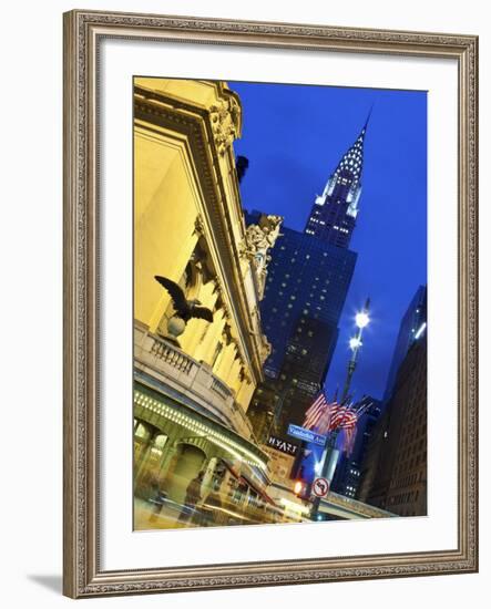 New York City, Manhattan, Grand Central Station and the Chrysler Building Illuminated at Dusk, USA-Gavin Hellier-Framed Photographic Print