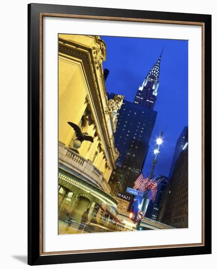 New York City, Manhattan, Grand Central Station and the Chrysler Building Illuminated at Dusk, USA-Gavin Hellier-Framed Photographic Print