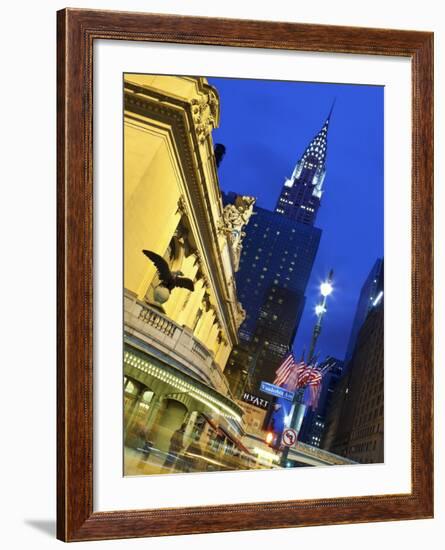 New York City, Manhattan, Grand Central Station and the Chrysler Building Illuminated at Dusk, USA-Gavin Hellier-Framed Photographic Print