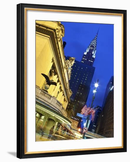 New York City, Manhattan, Grand Central Station and the Chrysler Building Illuminated at Dusk, USA-Gavin Hellier-Framed Photographic Print