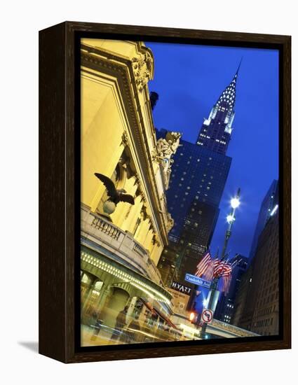 New York City, Manhattan, Grand Central Station and the Chrysler Building Illuminated at Dusk, USA-Gavin Hellier-Framed Premier Image Canvas