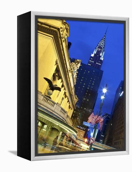 New York City, Manhattan, Grand Central Station and the Chrysler Building Illuminated at Dusk, USA-Gavin Hellier-Framed Premier Image Canvas