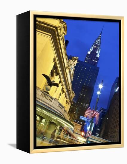 New York City, Manhattan, Grand Central Station and the Chrysler Building Illuminated at Dusk, USA-Gavin Hellier-Framed Premier Image Canvas